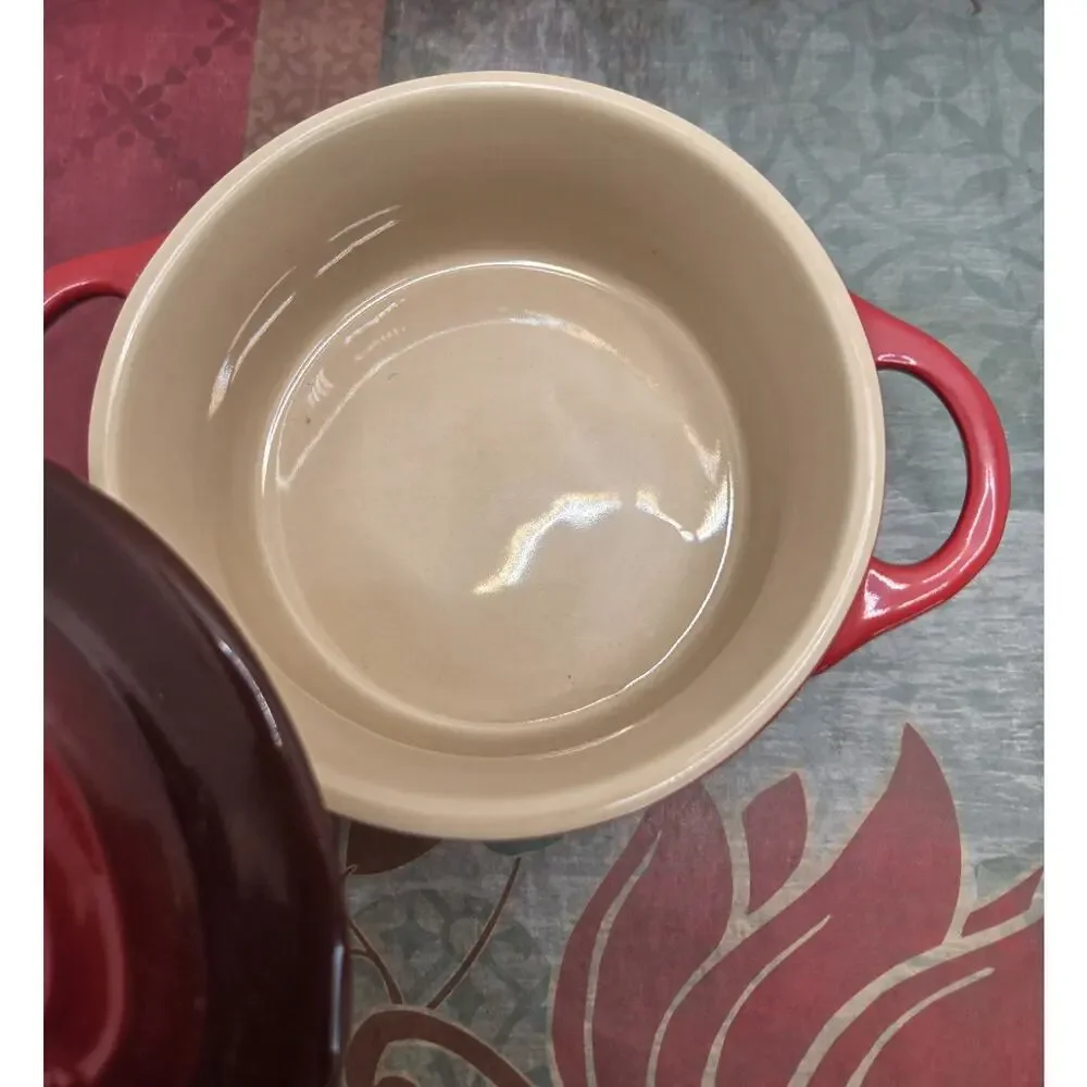 Le Creuset Mini Petite Round Cocottee Cerise Stoneware Red Pot With Lid Perfect